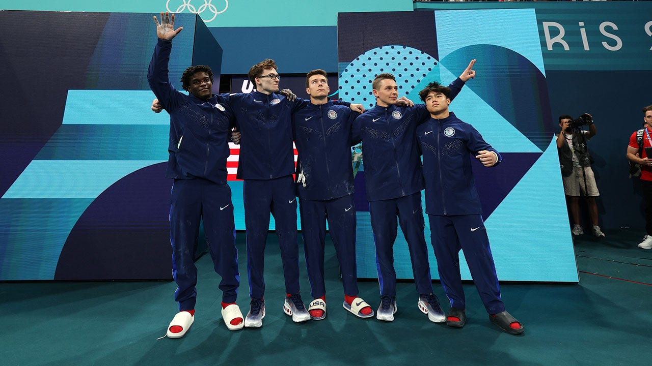 Team USA men’s gymnastics take home bronze in team final, sing national anthem in celebration