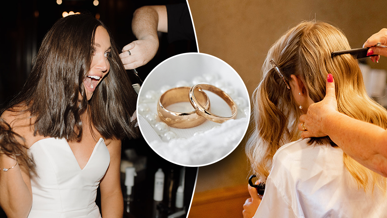 Brides are cutting their hair mid-wedding in a viral TikTok trend. (Chandler Coale Photo/iStock/Three Point Pictures)