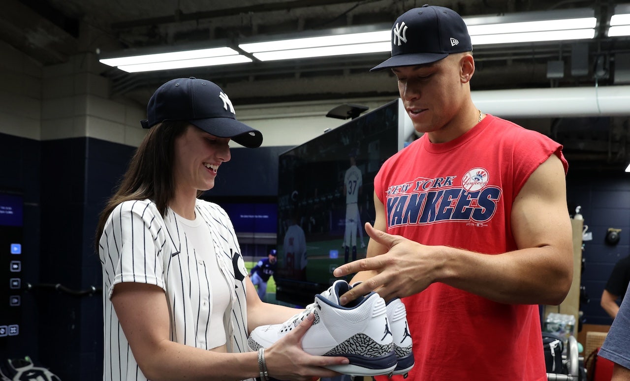 Caitlin Clark calls Aaron Judge ‘huge and swole’ during visit to Yankees game