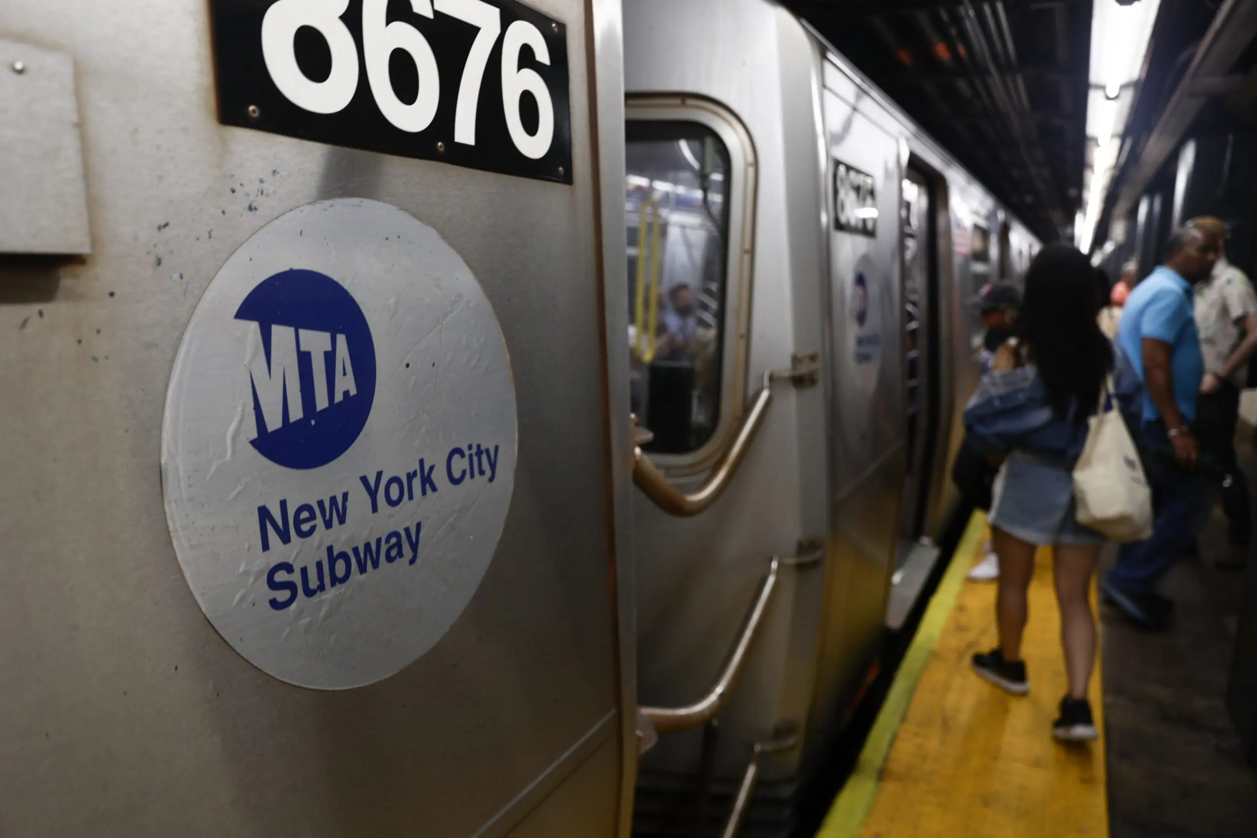MTA New York City Subway logo is seen on a train at a station in New York City on July 13, 2024. (Jakub Porzycki/NurPhoto via Getty Images)