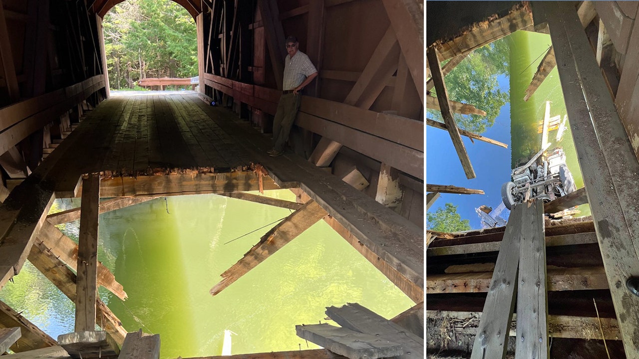 Historic covered bridge closed after truck crashed through, leaving gaping hole