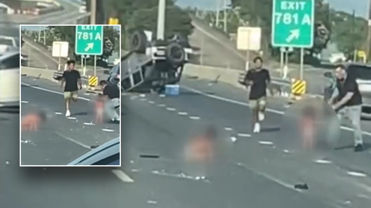 Stunning video shows toddlers in diapers stranded on highway after being ejected during crash