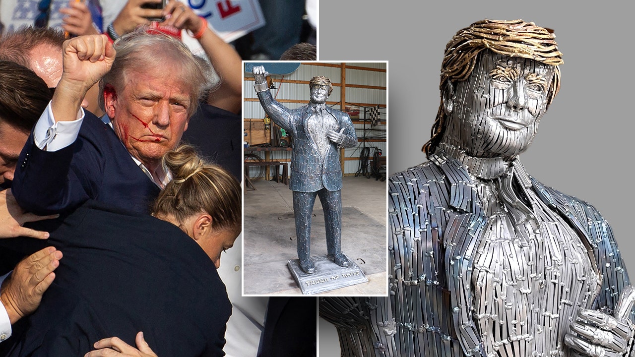 Life-size ‘nail’ sculpture of former President Trump unveiled at assassination site