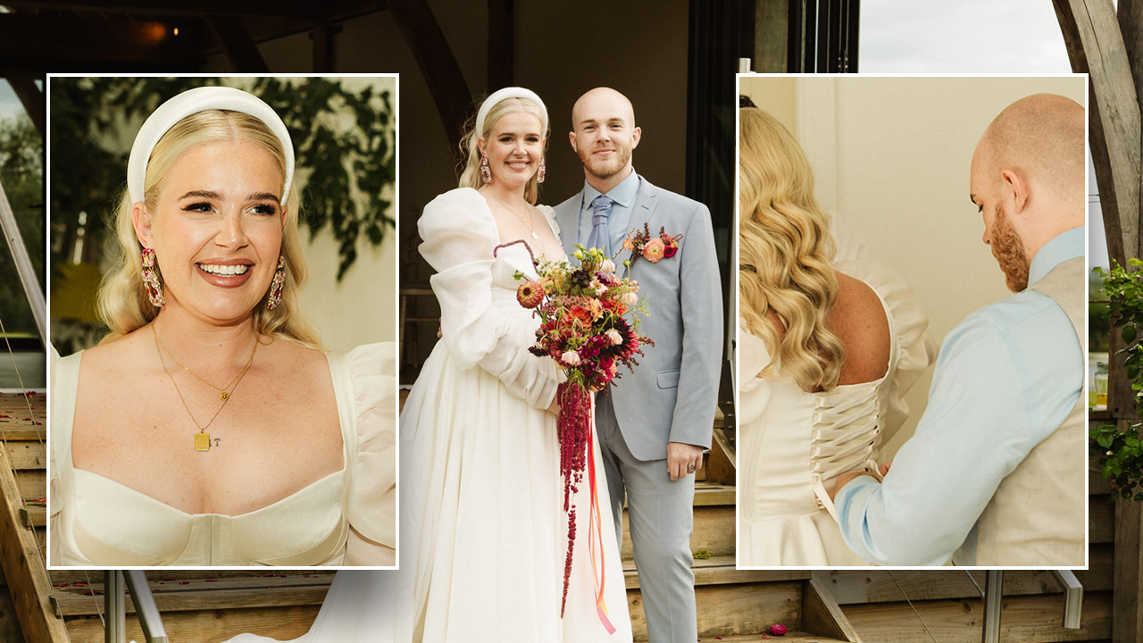 Bride wears K dream wedding dress that brother spent 120 hours making from scratch