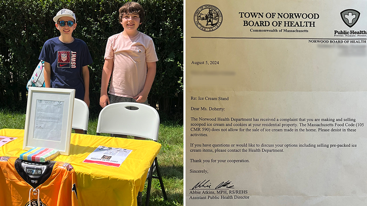 Danny Doherty, right, started an ice cream stand and was donating half the funds to his brother's special hockey team in Massachusetts. (Nancy Doherty)