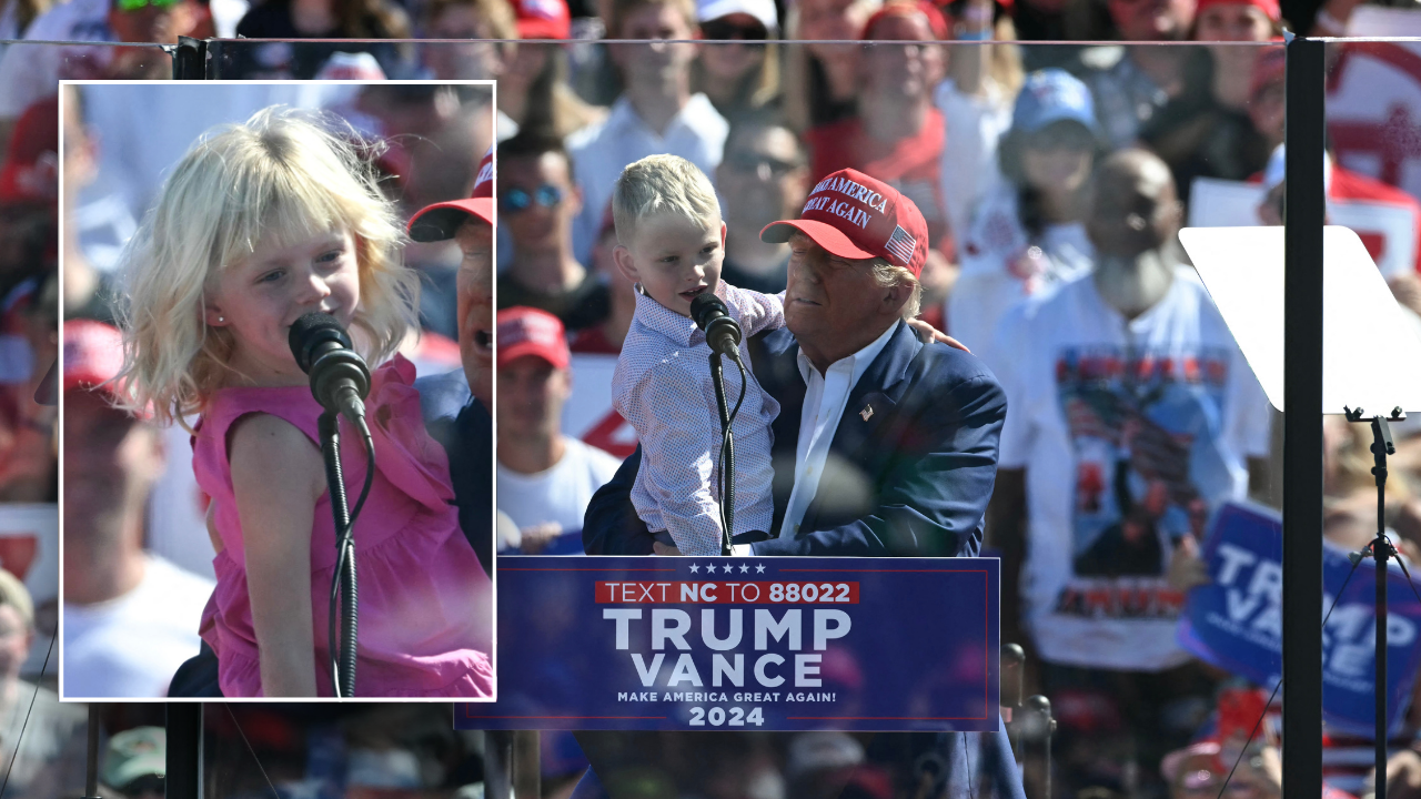 Trump introduces grandchildren, Carolina and Luke, at North Carolina rally