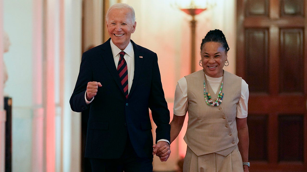 South Carolina’s Dawn Staley holds Biden’s hand at ceremony after appearing to take swipe at re-election bid