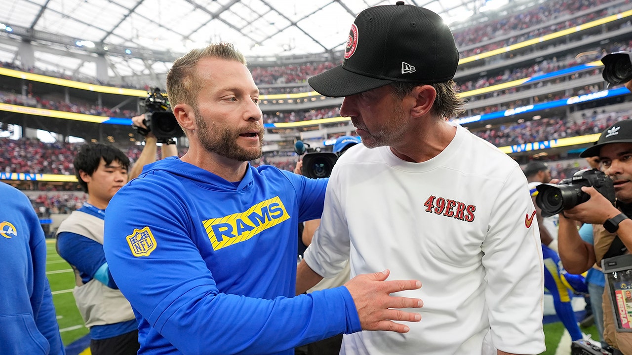 Sean McVay of the Rams reacts with two words to the dramatic victory over the 49ers