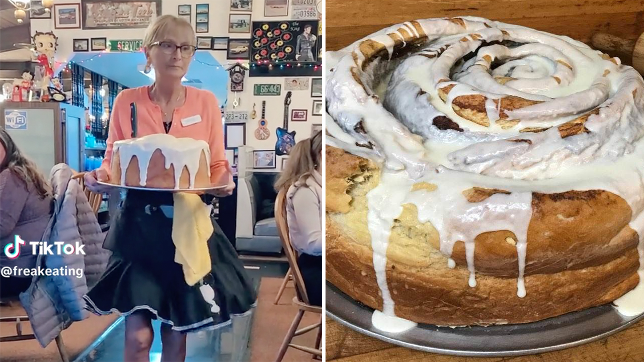 10-pound cinnamon roll at small-town restaurant goes viral on TikTok: 'Bigger than my head'