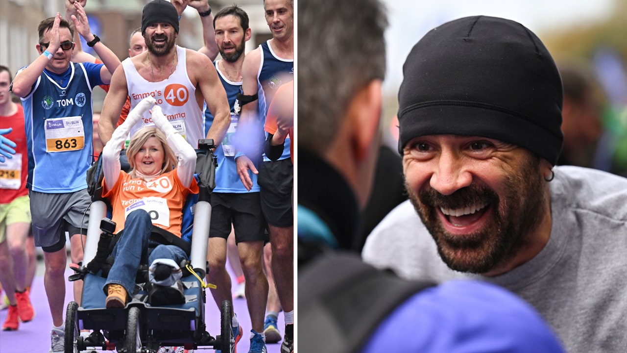 Colin Farrell completes Dublin marathon while pushing friend in a ...