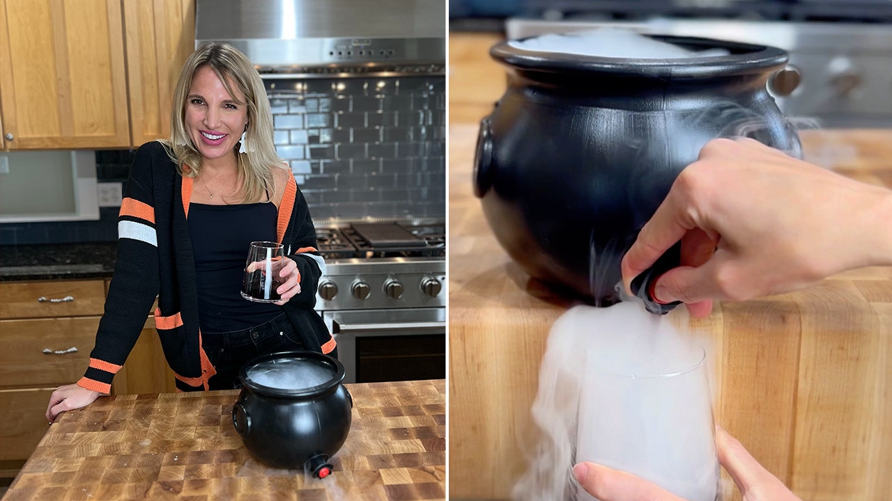 Halloween boxed wine dispenses blood-red vino from spooky cauldron