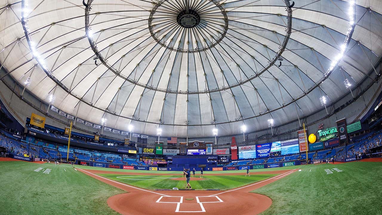 Roof of Tropicana Field, home of MLB's Tampa Bay Rays, ripped open by Hurricane Milton