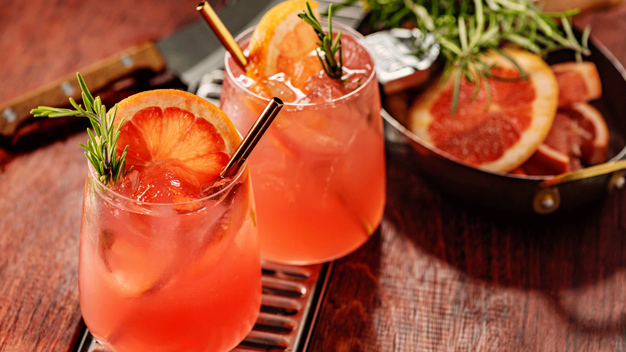 Mocktails arranged on a table.