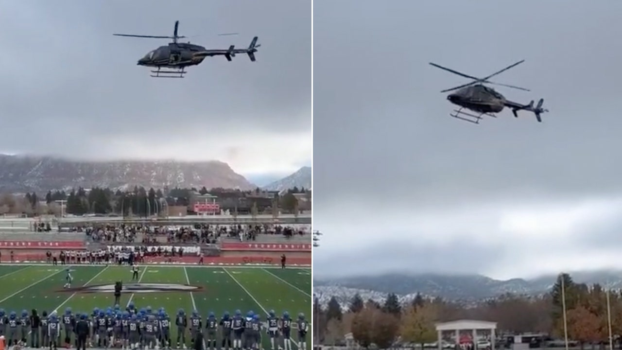 Helicopter football drop ahead of Utah state championship game goes viral