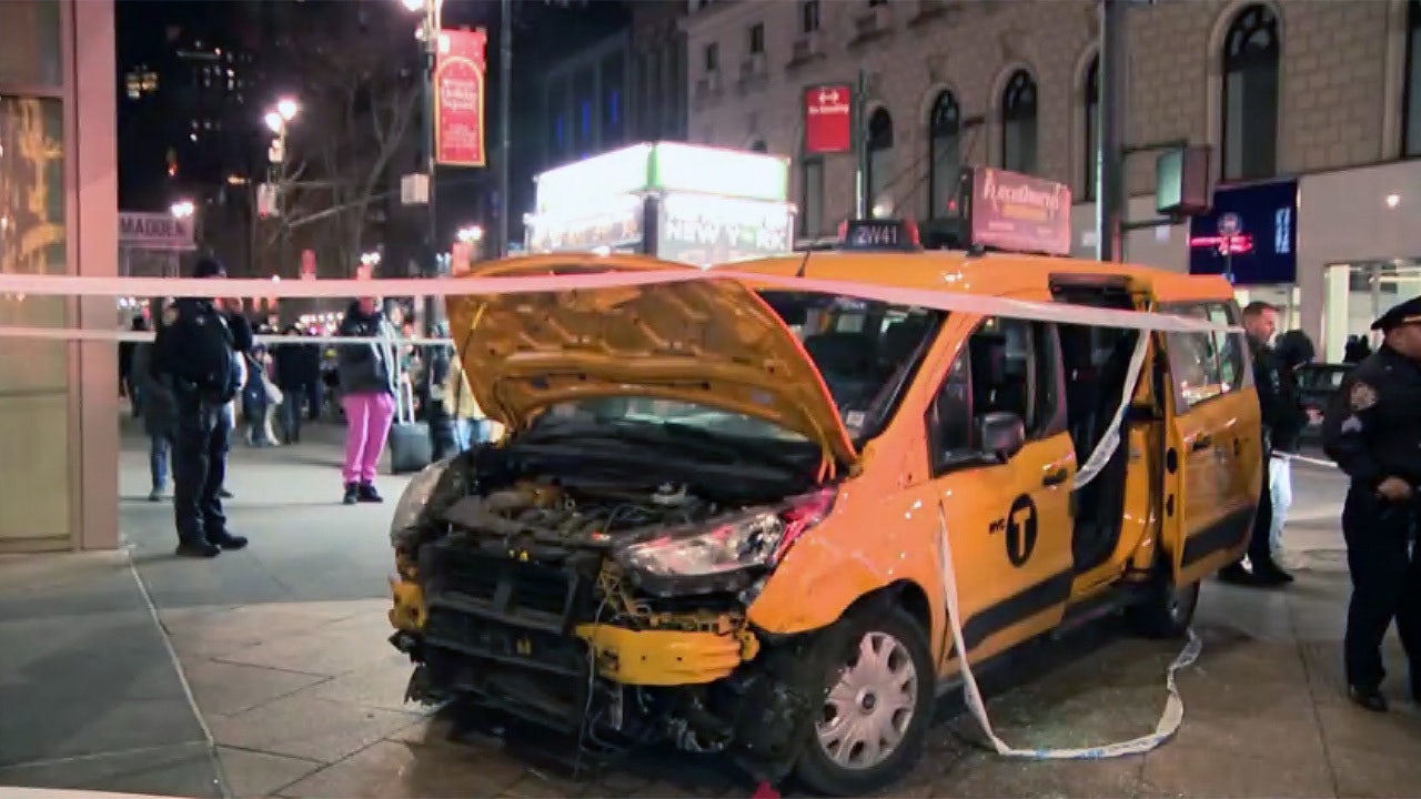 new york city taxi cab plows into group of pedestrians