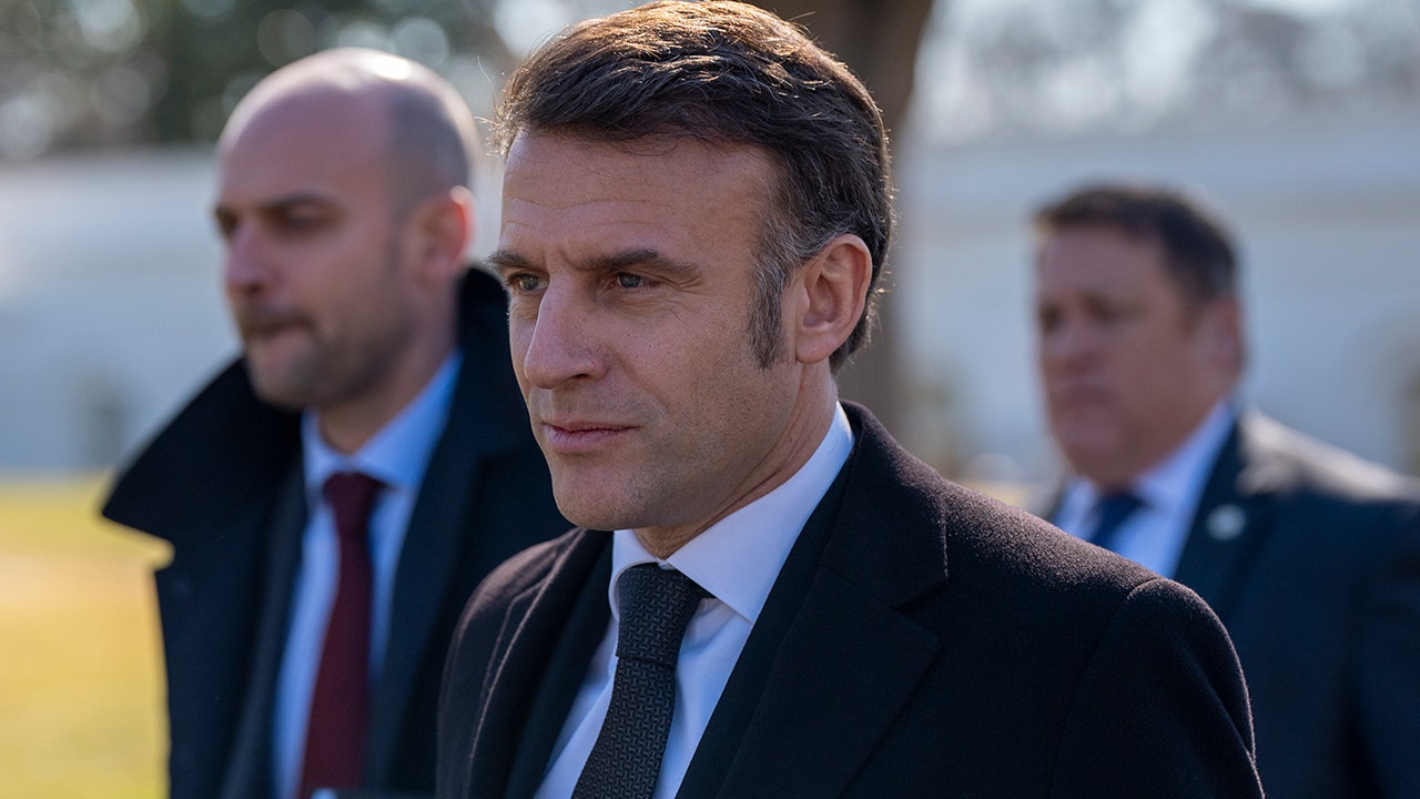France's President Emmanuel Macron, center, departs after a meeting with President Donald Trump in the Oval Office of the White House, Monday, Feb. 24, 2025, in Washington. (Alex Brandon/AP)