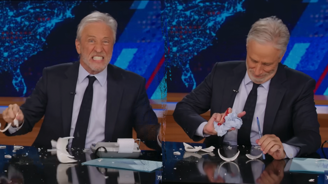 Jon Stewart injures hand after smashing mug during fiery rant about DOGE and Big Pharma