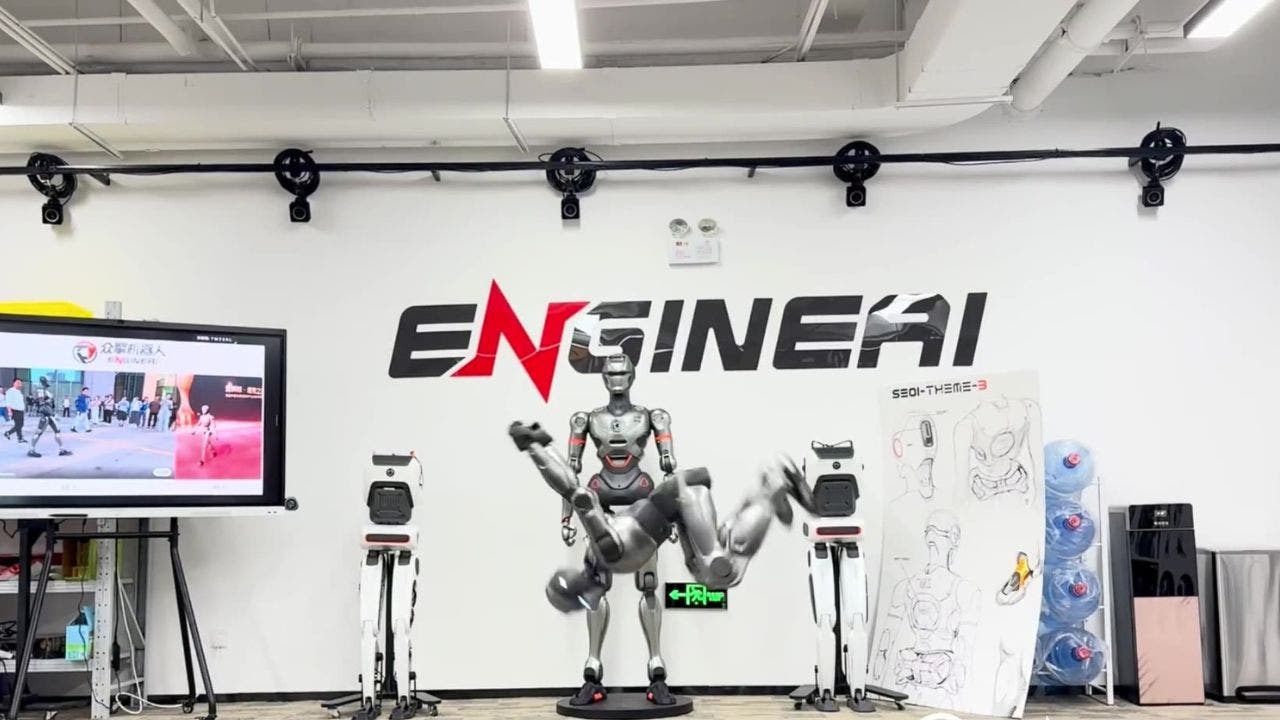 PM01 humanoid robot performing a front flip (EngineAI)