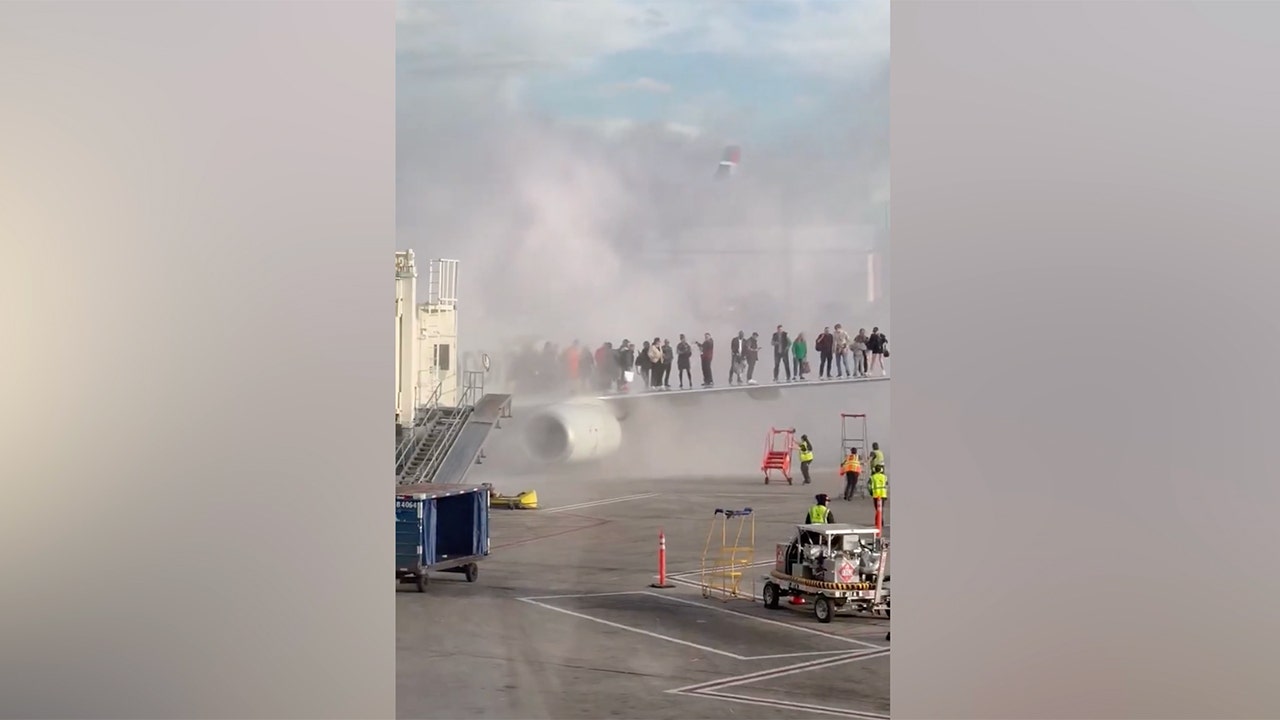 American Airlines flight catches fire in Denver, passengers appear to evacuate onto plane's wing