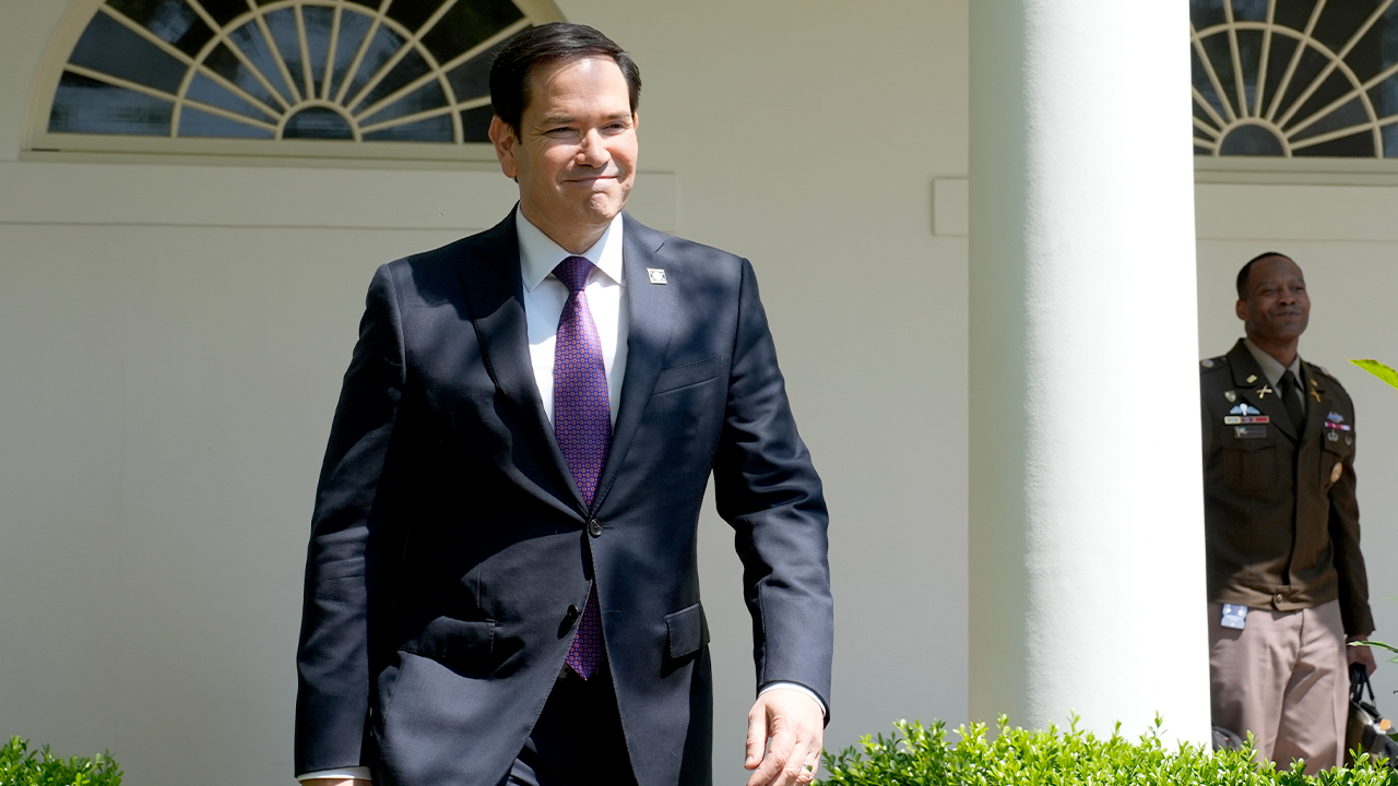 Marco Rubio, US Secretary of State, arrives for an event in the Rose Garden of the White House in Washington, D.C. on Thursday, May 1, 2025. (Yuri Gripas/Abaca/Bloomberg via Getty Images)