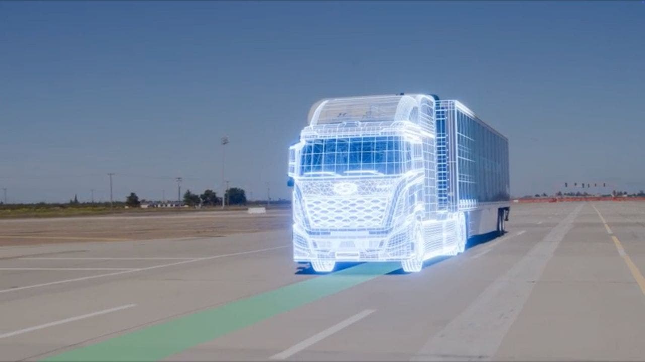Illustration of AI-powered software being used in a self-driving truck (Plus Automation)