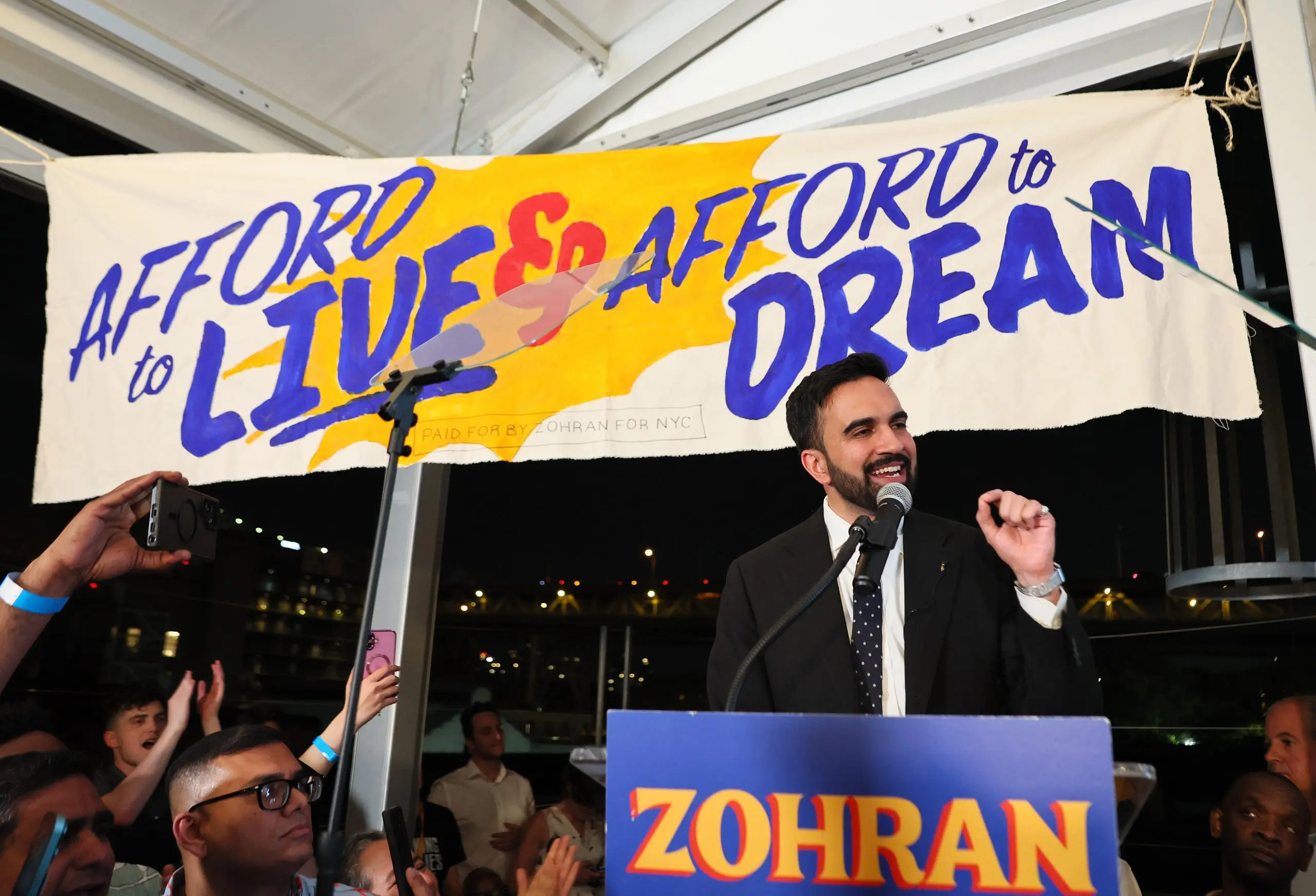 New York mayoral candidate, State Rep. Zohran Mamdani (D-NY) speaks to supporters during an election night gathering at The Greats of Craft LIC on June 24, 2025 in the Long Island City neighborhood of the Queens borough in New York City. (Getty Images/Michael M. Santiago)