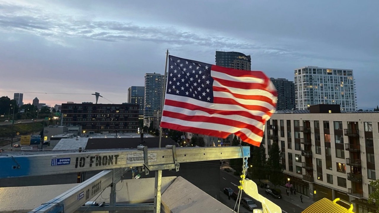 Patriotic ICE officer replaces American flag after protesters burned existing banner at Portland facility