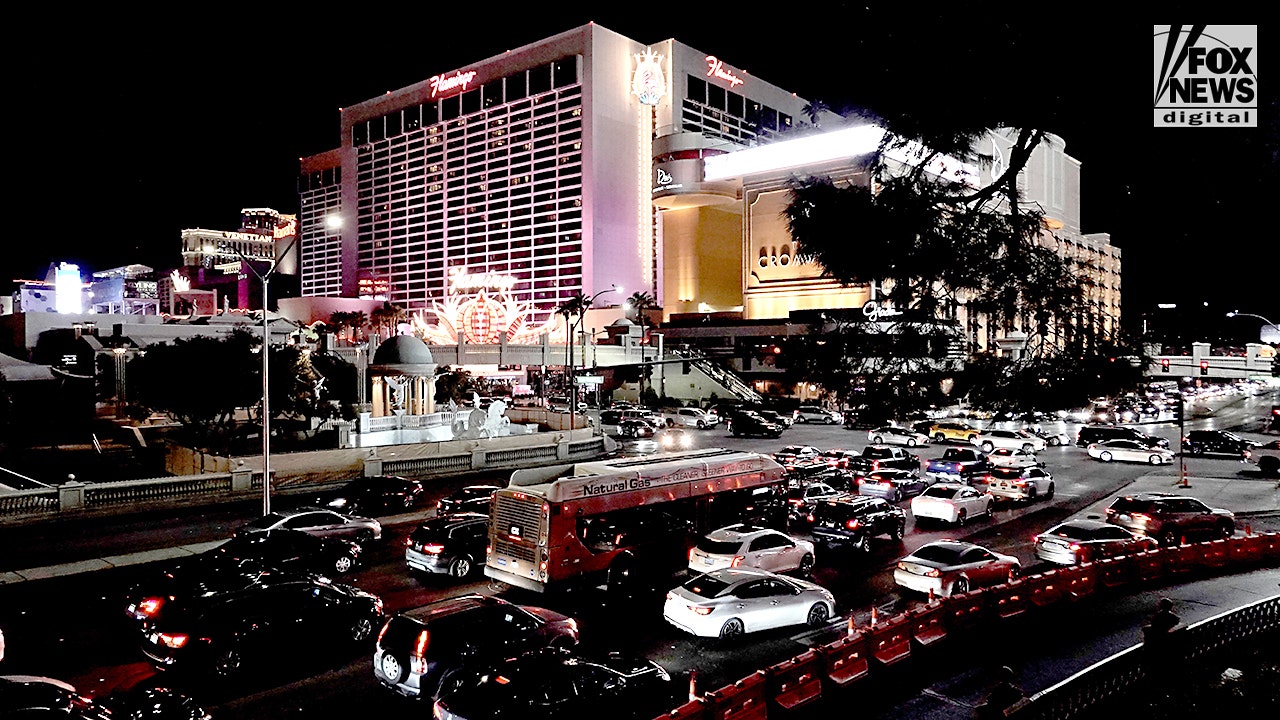 Night view of the exterior of the Flamingo hotel in Las Vegas, NV, Saturday, September 20, 2025. (Michael Anthony for Fox News Digital)