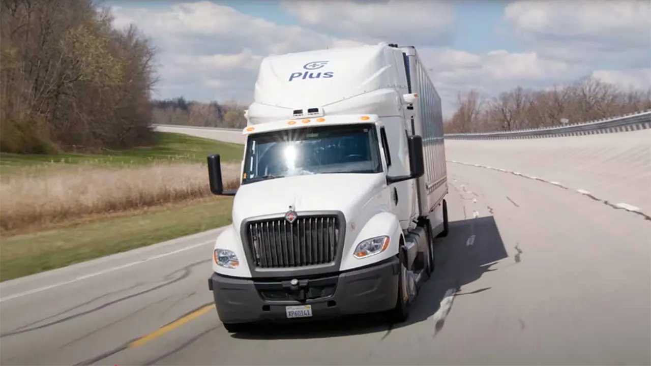 A PlusAI driverless semi truck on a closed test track (PlusAI)