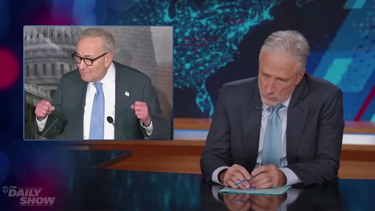 Stewart Roasts Schumer as 'Human Flat Tire' During Mock Press Conference Skit
