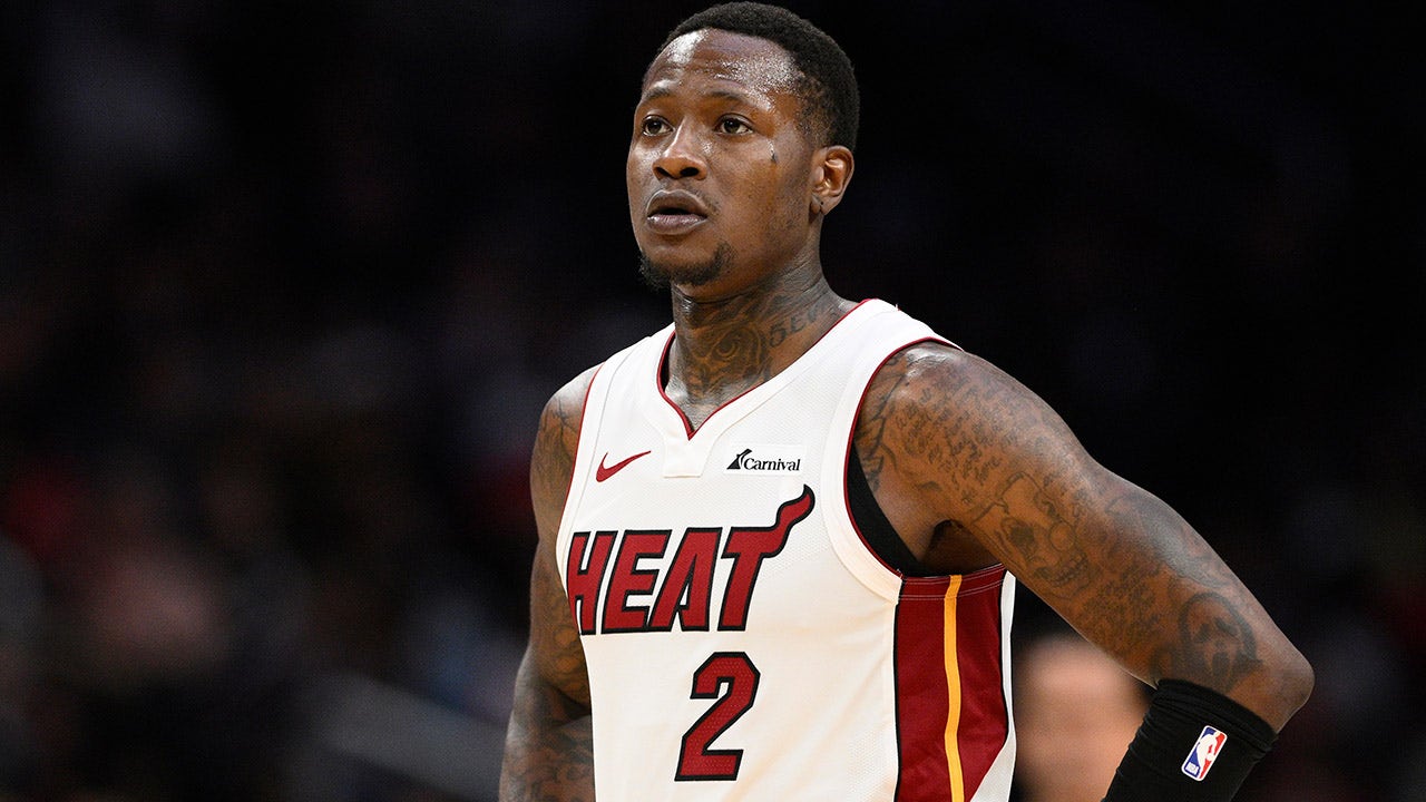 Miami Heat guard Terry Rozier (2) looks on during the second half of an NBA basketball game against the Washington Wizards, Sunday, March 31, 2024, in Washington. (AP Photo/Nick Wass, File)