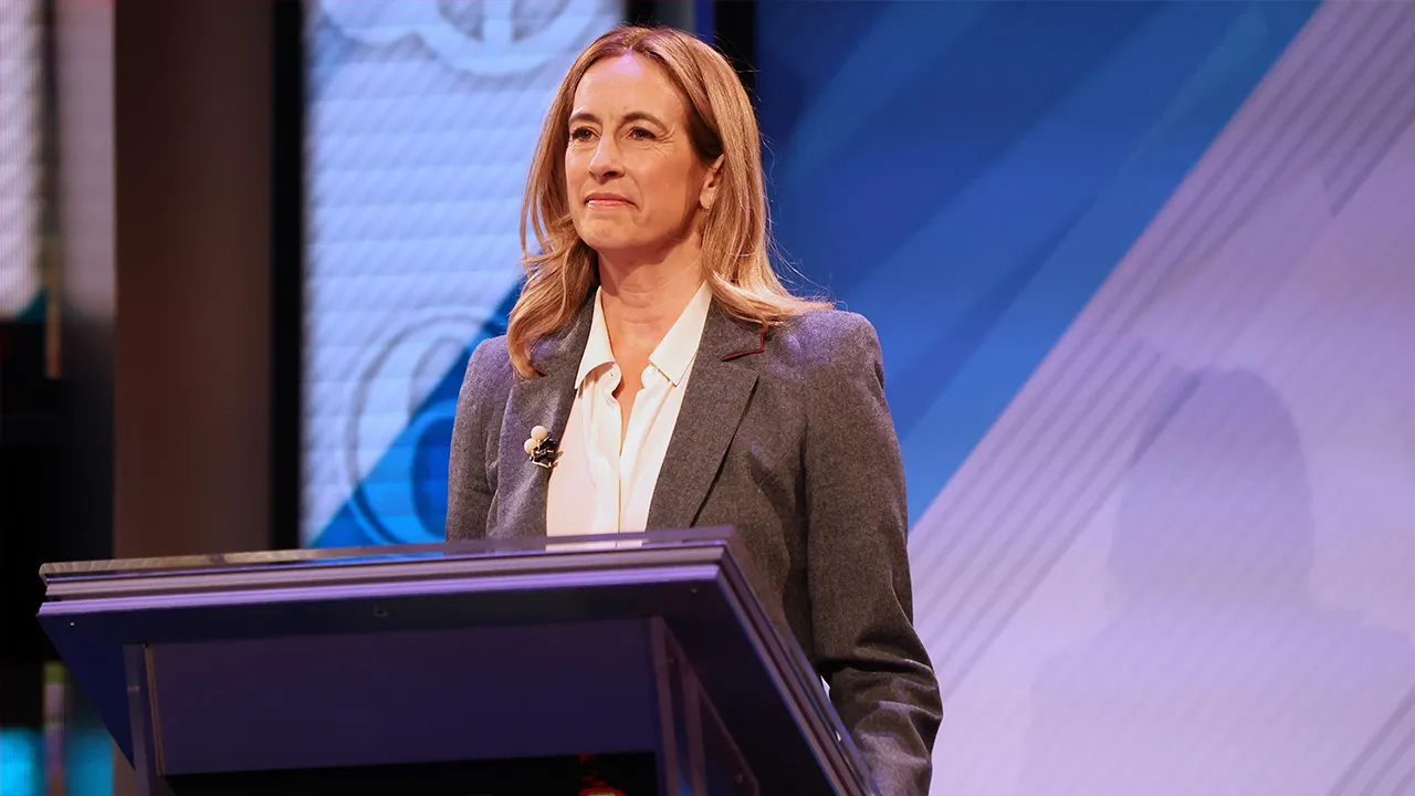 Democrat Mikie Sherrill participates in the final New Jersey gubernatorial debate with Republican Jack Ciattarelli on Oct. 8, 2025, in New Brunswick, N.J. (Heather Khalifa/AP Photo)
