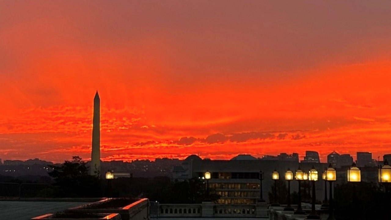 The sunset lit the skies over Washington, D.C., with startling reds and oranges on Monday before a government shutdown took effect later in the week. (Chad Pergram/Fox News)