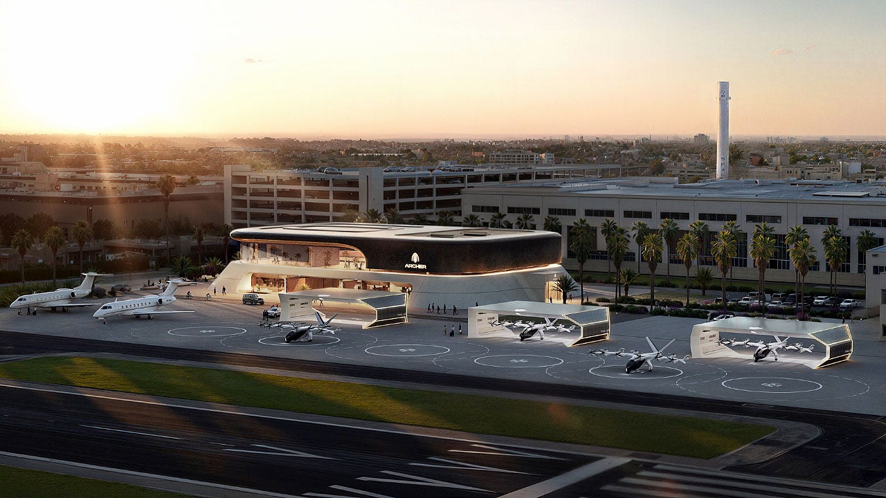 The image depicts Archer's development plans for Hawthorne Airport in Los Angeles, CA. (Archer Aviation)