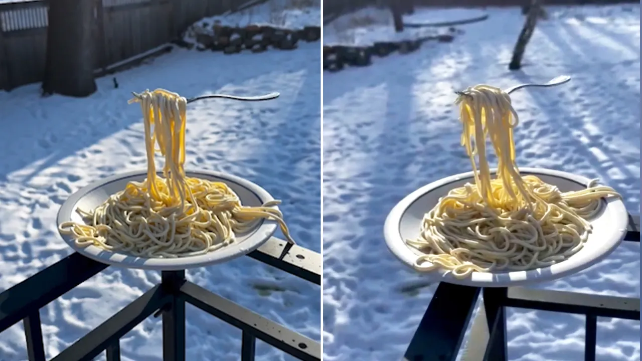 Minneapolis meteorologist Jennifer McDermed went viral after she posted a video of a frozen plate of spaghetti. (Jennifer McDermed/@jennifermcdermed)