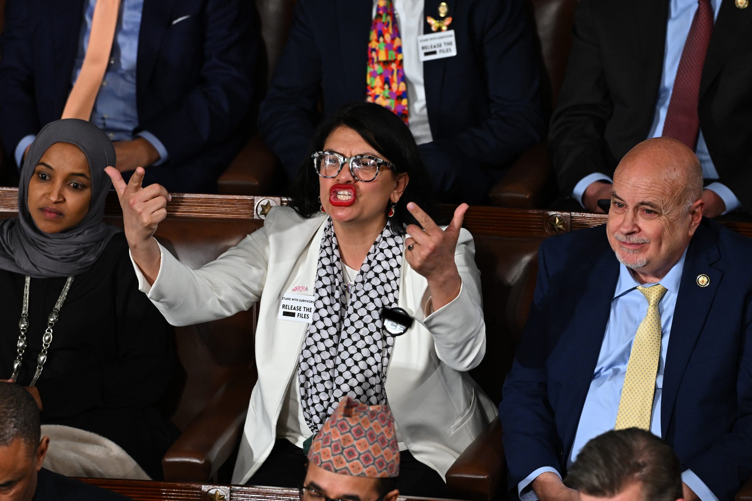 ‘Squad’ member wears ‘F— ICE’ pin on House floor during Trump address