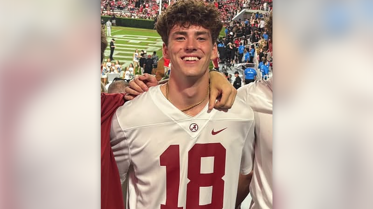 Jimmy Gracey pictured in an undated photo wearing a Crimson Tide football jersey. The University of Alabama junior was reported missing from a trip to Barcelona on March 17. (Gracey family)