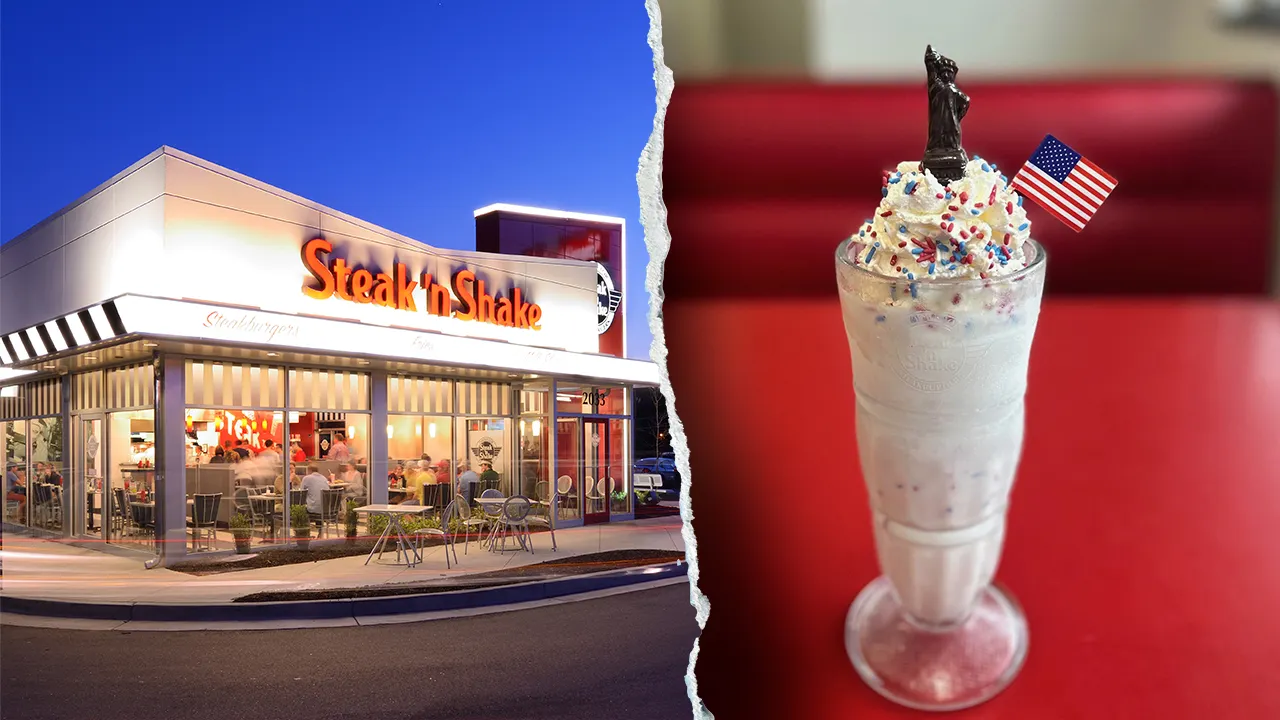 Steak ‘n Shake 在 7 月宣傳其自由餐 (Liberty Meal) 交易時點名了「五個人」(Five Guys)。