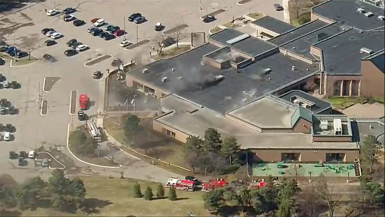 Aerial image of synagogue in West Bloomfield, Michigan, where active shooting situation was reported. (WWJ)