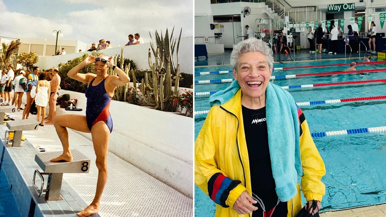 Jane Asher, a great-grandmother, is still breaking swimming world records at age 95. She's in the International Swimming Hall of Fame. (SWNS)
