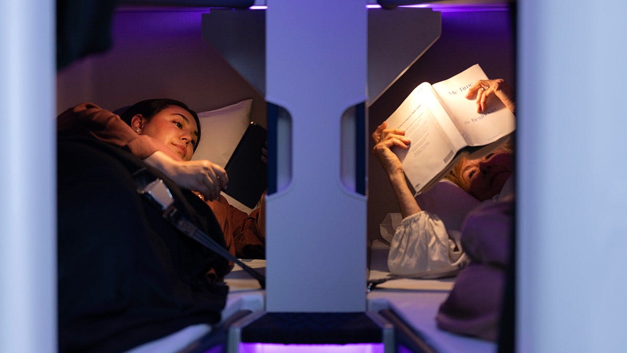 The airline said each pod will feature a mattress, pillow, blanket, reading light, ventilation, a privacy curtain and charging outlets for devices. (Air New Zealand)