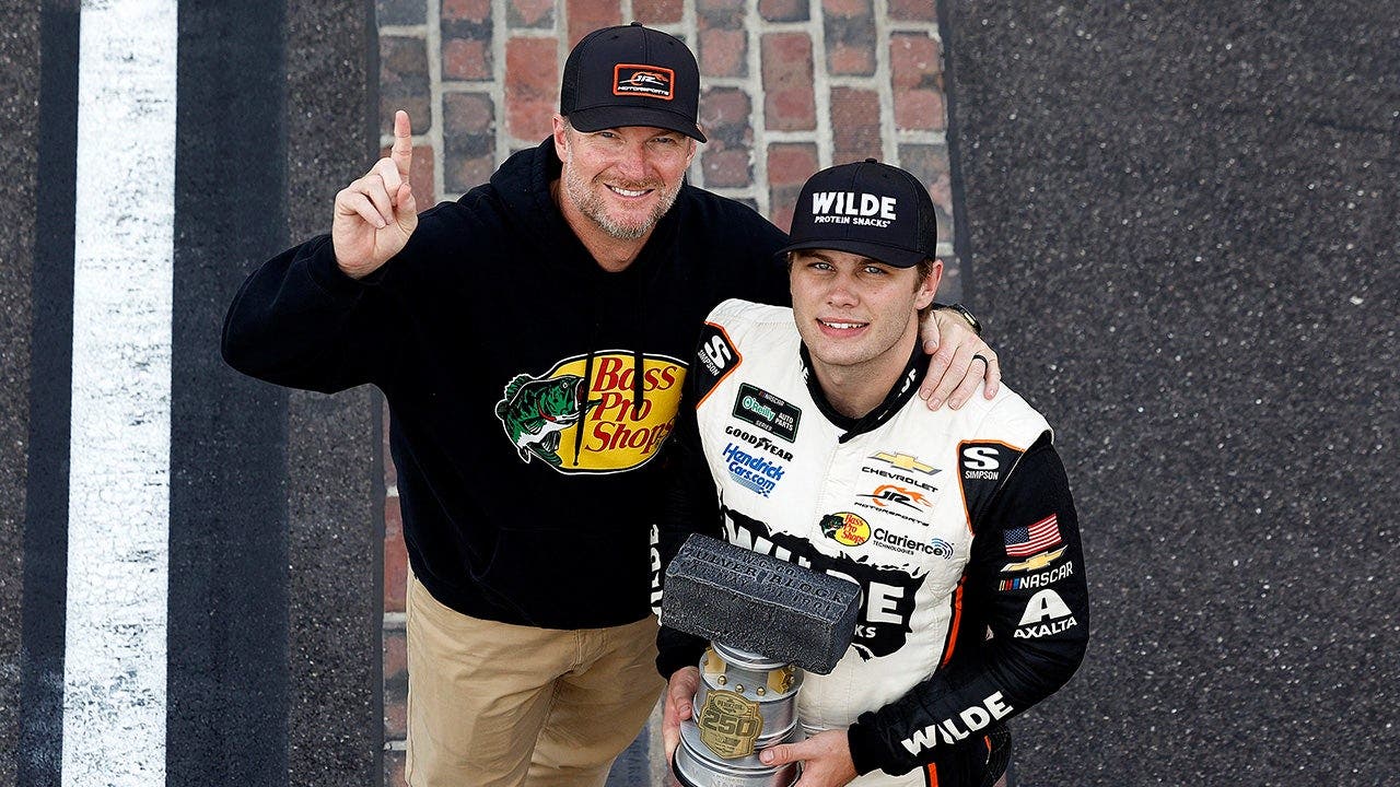 Dale Earnhardt Jr gets choked up as one of his drivers takes maiden victory at Brickyard