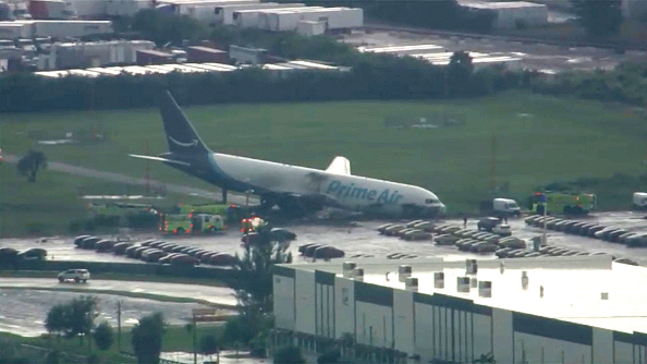 Amazon cargo plane overruns Miami airport runway and strikes ‘multiple’ vehicles; 5 dead, 5 injured
