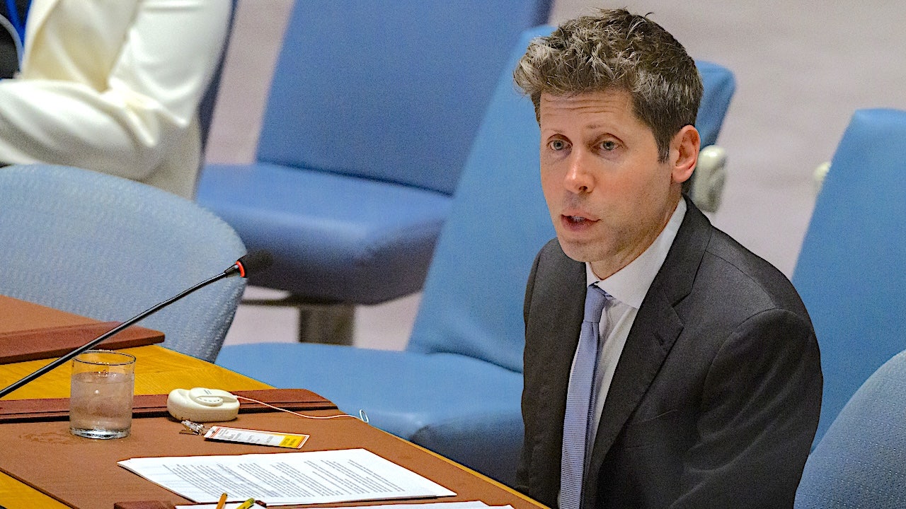 CEO of OpenAI Sam Altman speaks during a United Nations Security Council meeting on artificial intelligence and international security under 