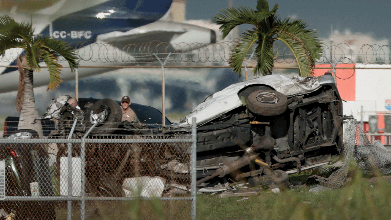 vehicles pummeled on road