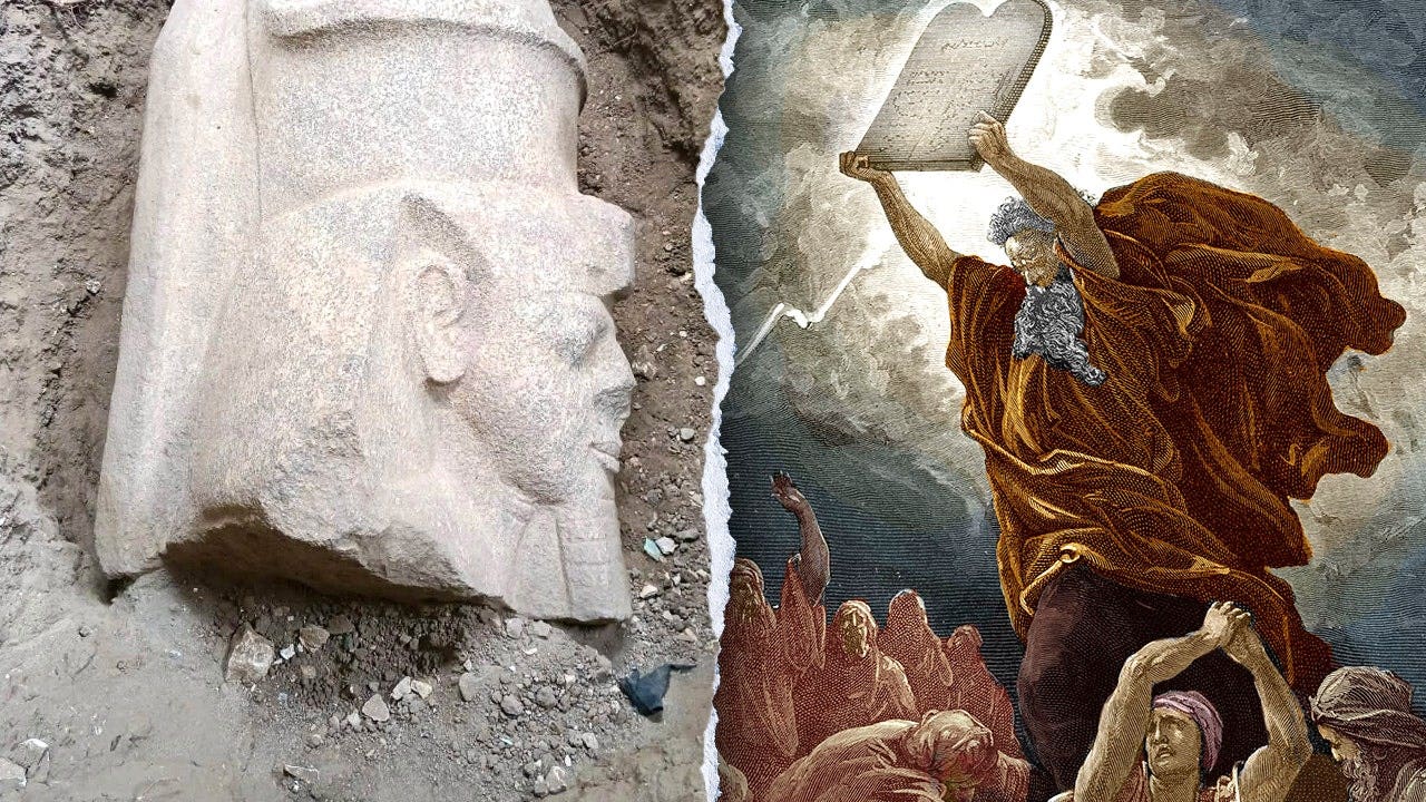 Giant statues of pharaoh with Moses link discovered after farmer finds inscribed stone